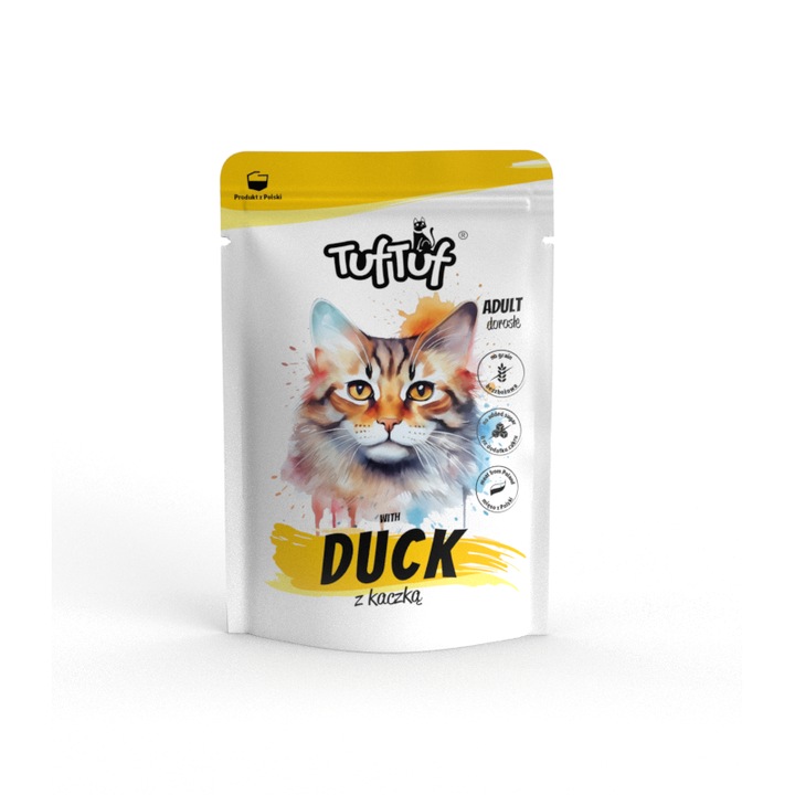 Hrana umeda pentru pisici Tuf Tuf, cu rata, 100g, fara cereale