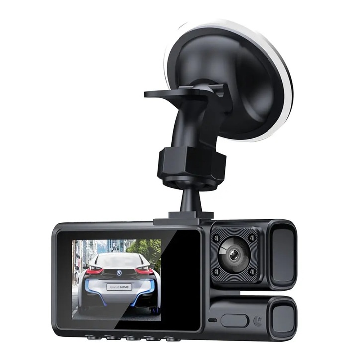 Camera video auto tripla, 3 canale DVR, Dash Cam S19, WiFi, Night Vision, Rezolutie 1920x1080, Camp vizual ultralarg