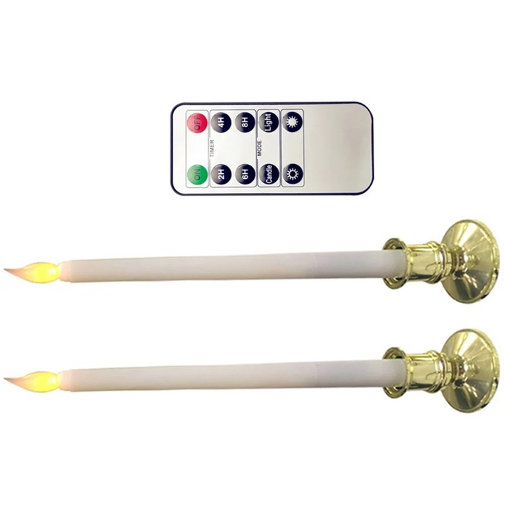 Set de 6 lumanari LED fara flacara YANYXR BCS3112769, tip conic, cu telecomanda si suport, lumina calda, alb, 27 x 2 cm