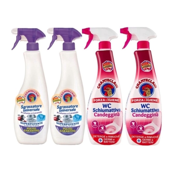 Почистващ комплект Chanteclair 2x Универсален обезмаслител спрей с лавандула 700 ml, 2x Chanteclair Спрей тоалетна пяна с хлор 625 ml