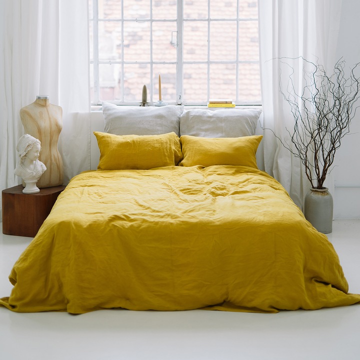 Set asternut de pat, 100% in european prespalat, Pumpkin Sweet, husa pilota 280x260, cearsaf flat 300x280, 2 fete de perna 50x70