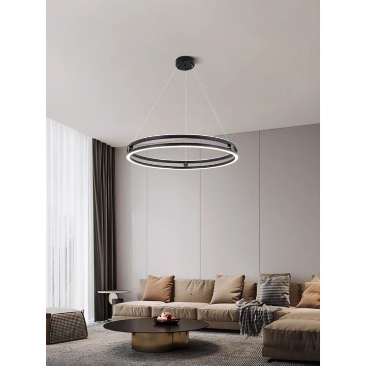 JIJU® Минималистичен LED полилей тип пръстен, с диаметър 60 см с 2.4G wifi дистанционно управление Черна светлина/студено/топло/неутрално регулируем интензитет