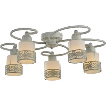 Plafoniera Romantik PL5 KL 9142 abajur sticla, alb 5xE14 Plafoniera Romantik PL5 KL 9142 abajur sticla, alb 5xE14