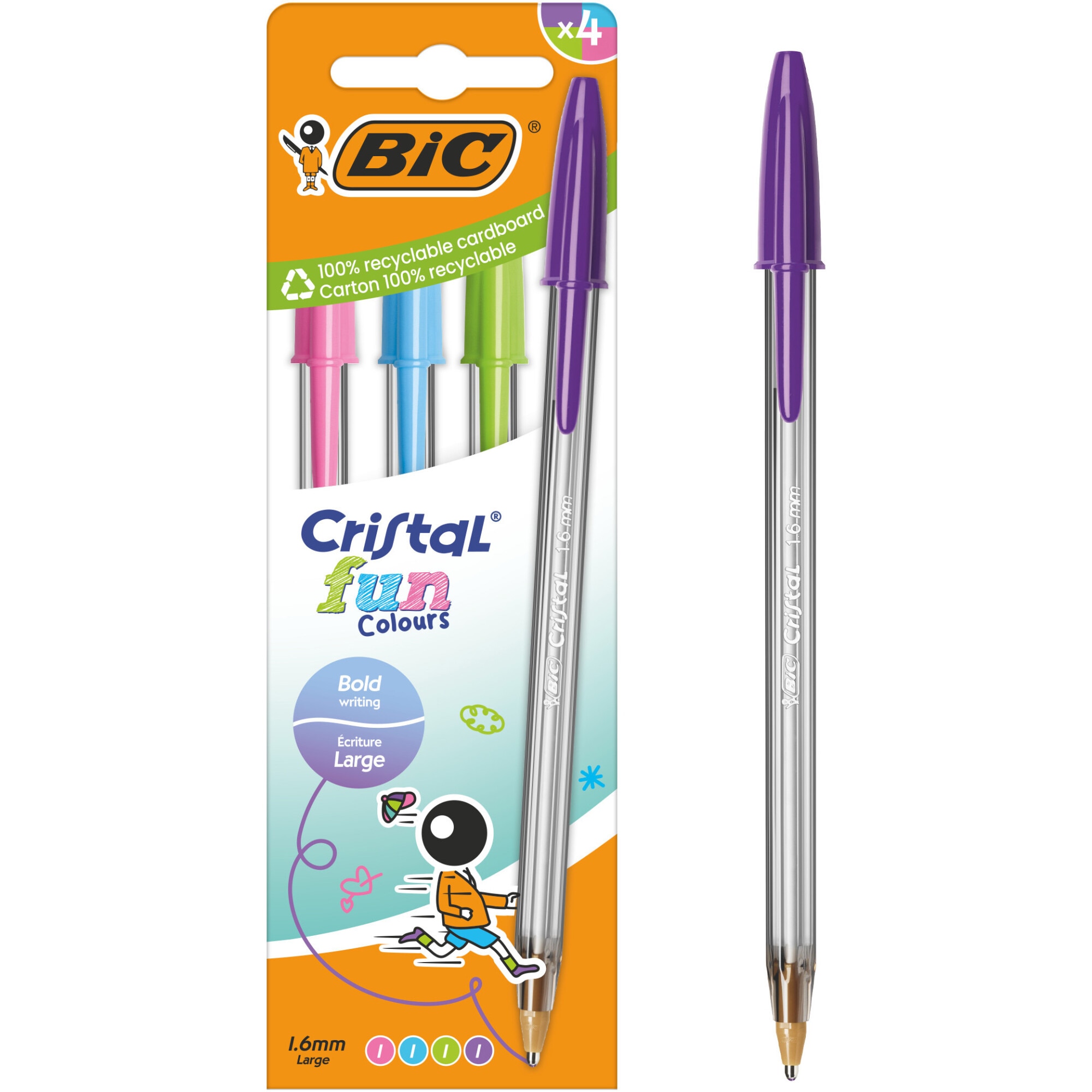 Pix BIC Cristal Fun, 1.6 mm, diverse culori, cutie 4 bucati