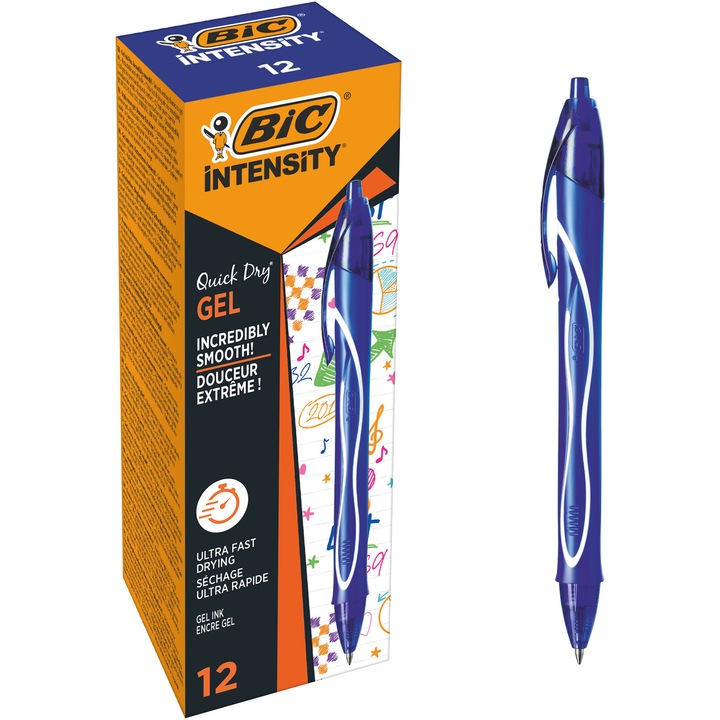 Roller BIC Intensity Quick Dry Gel , uscare rapida, 0.7mm, albastru, cutie 12 bucati