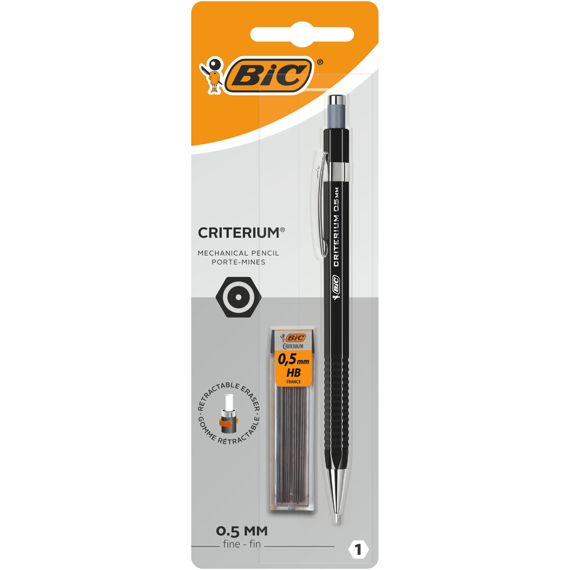 Creion mecanic BIC Criterium, 0.5 mm, blister 1 bucata + 12 mine HB