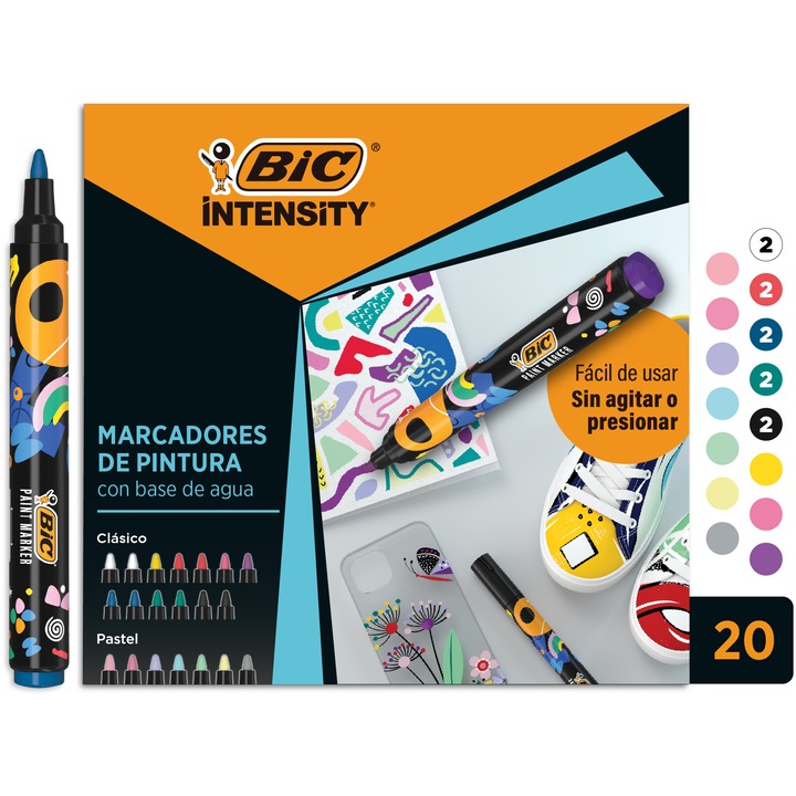 Маркери за рисуване BIC Intensity, Различни цветове, Кутия 20 броя