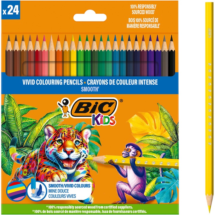 BIC Evolution Smooth fa színes ceruzák, különböző színekben, 24 darabos csomag