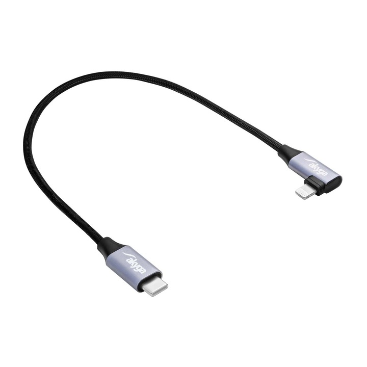 Cablul de date Akyga AK-USB-55 Lightning unghiular 30W, 60cm, negru