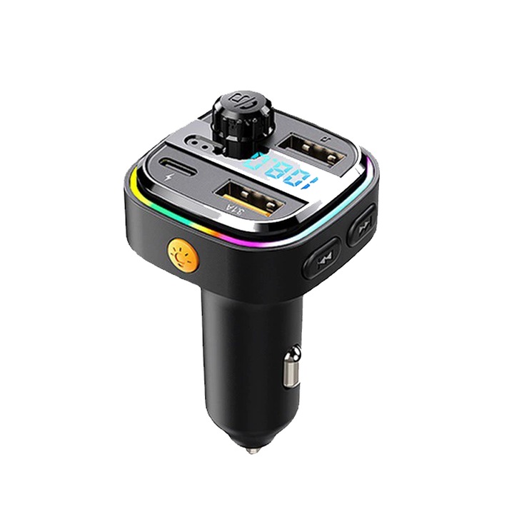 Modulator FM, BOMSTOM, Bluetooth 5.0, 2 porturi USB, 1 port Type C, Negru