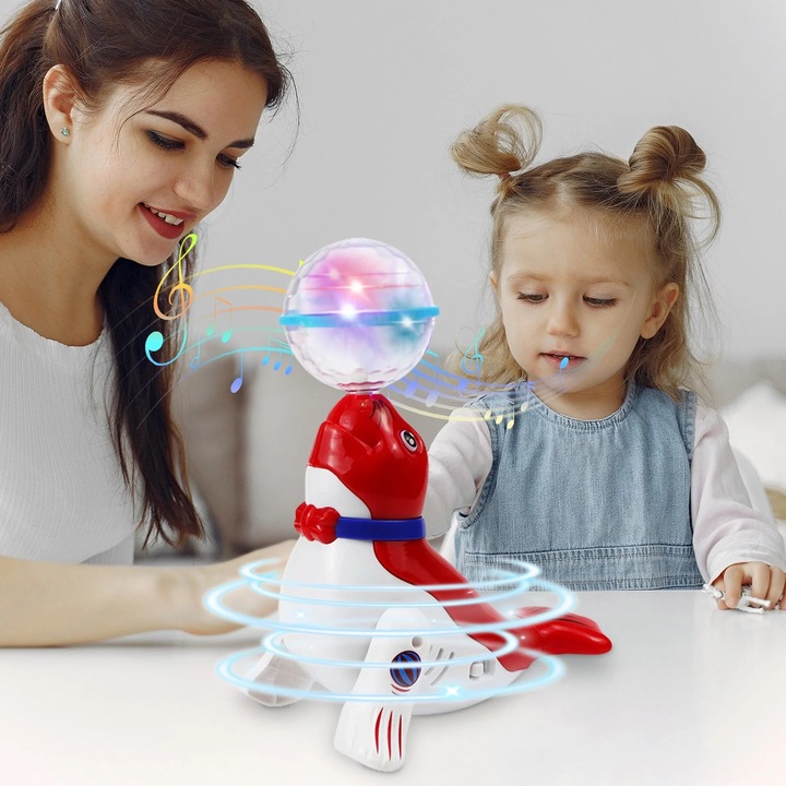 Lampa de birou, ZYBLSSBB, glob de cristal 3D delfin, lumina colorata schimbatoare, telecomanda, baza lemn