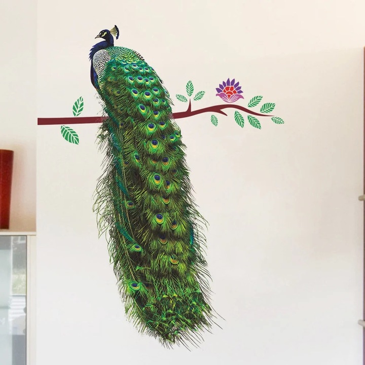 YANYXR BCS3069209 falmatrica, levehető PVC páva mintás, zöld, 58 x 75 cm