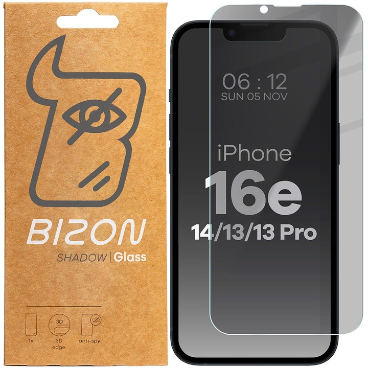 Adatvédelmi üveg Bizon Glass Clear Shadow kompatibilis iPhone 16e / 14 / 13 / 13 Pro, átlátszó