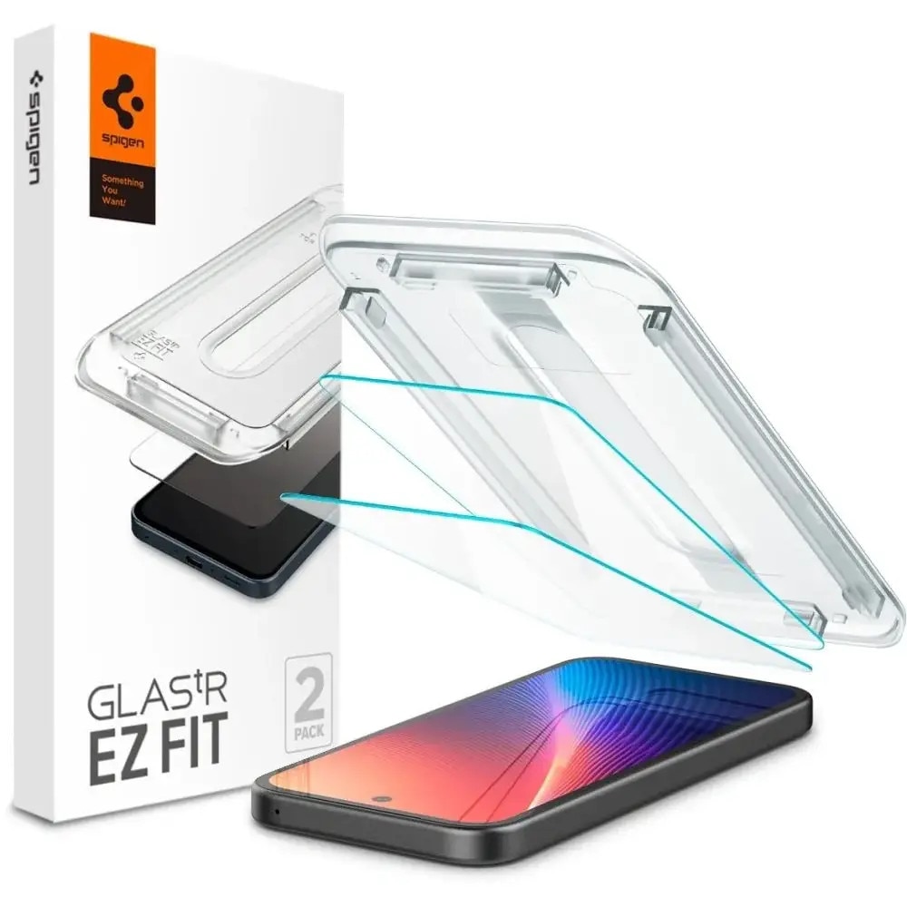 Set 2 folii sticla cu sistem de montare Case friendly Spigen GLAStR EZ FIT compatibil cu Google Pixel 9a Clear