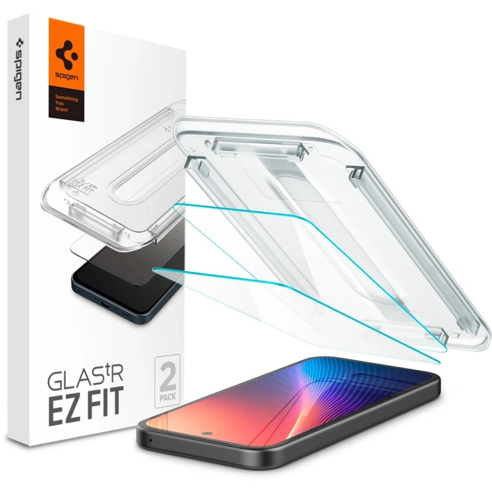 Set 2 folii sticla cu sistem de montare Case friendly Spigen GLAStR EZ FIT compatibil cu Google Pixel 9a Clear