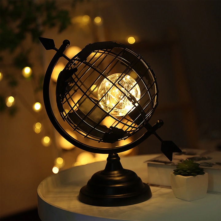 Lampa decorativa fier ZYBLSSBB, LED, lumina calda, 32.5x32.5cm, negru, baterii AA