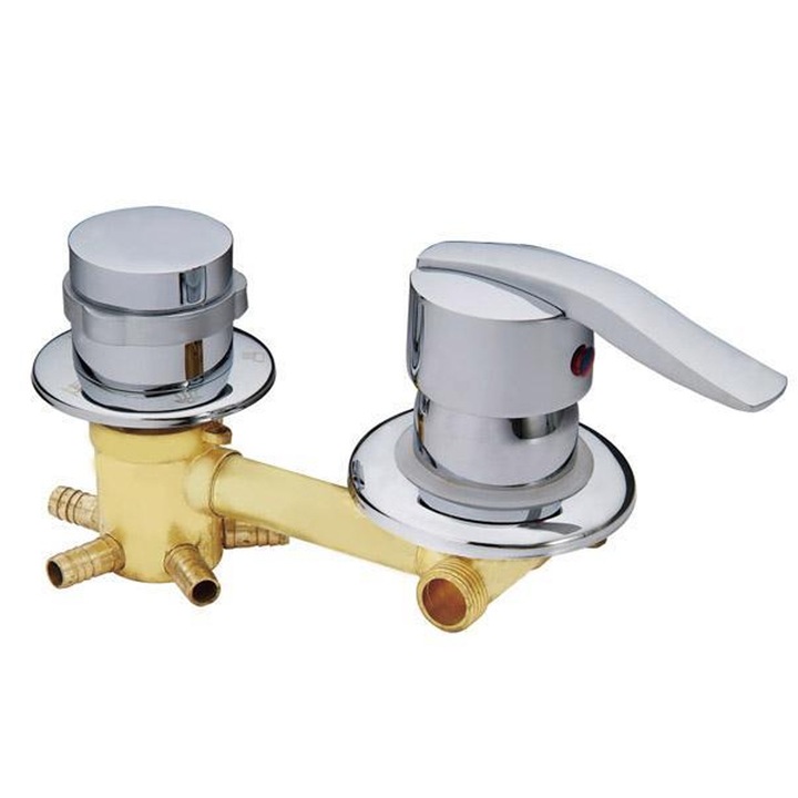 Fali csaptelep, Zuhanykabin, dupla vezérlés, rozsdamentes acél, ezüst, 4 rögzítőfurat, 30x10cm