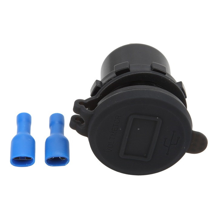 Autós töltő kettős USB-aljzattal, gyors töltés voltmérő terminállal, piros digitális kijelzővel, DC12V‑24V hajóhoz, motorkerékpárhoz, teherautóhoz