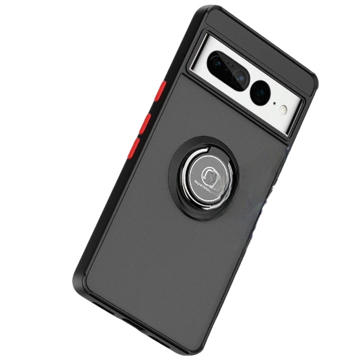 Husa Matte Ring Grip, Compatibil cu Google Pixel 9, Antisoc Armor, Inel rotativ 360 grade, Magnet suport auto incorporat, Negru