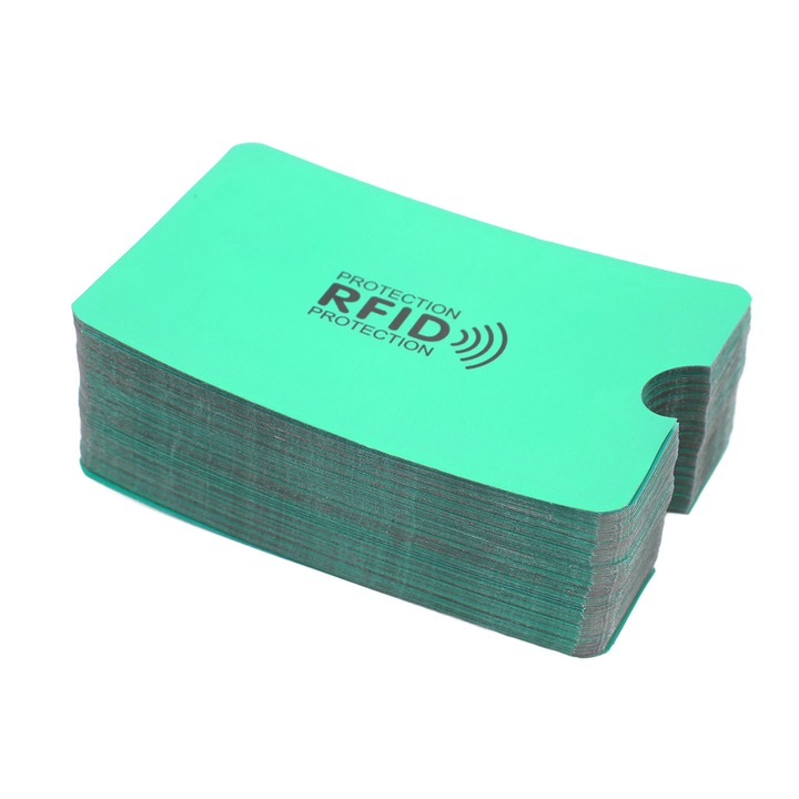 Set 100 buc mansoane protectie card Enforose anti-scanare cu protectie magnetica, verzi