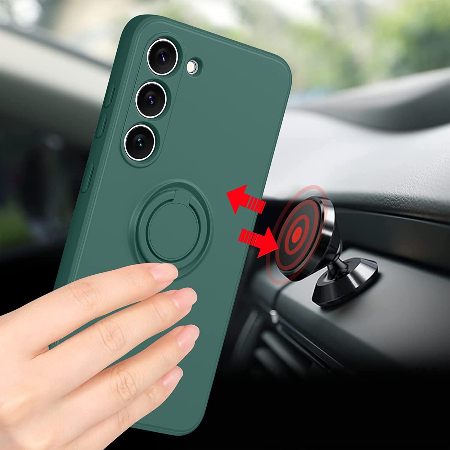 Husa pentru Samsung A56 DaDen cu inel rotativ 360, Silicon Premium, Camera Protection, Antisoc, Verde