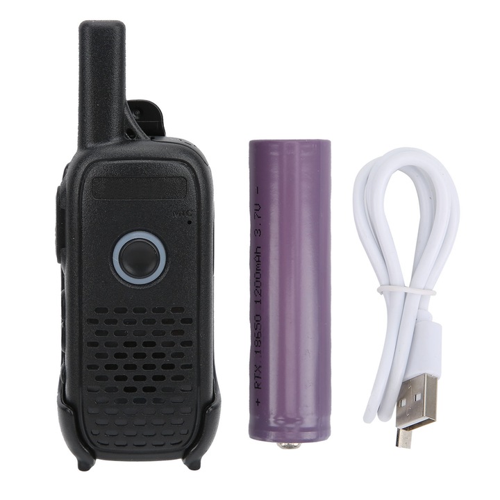Mini walkie talkie UHF PMR FRS hordozható rádió 2W 400‑470MHz USB kábellel, 1200mAh akkumulátorral