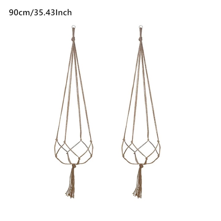 Set 2 suporturi plante macrame din bumbac, alb, 90x105cm