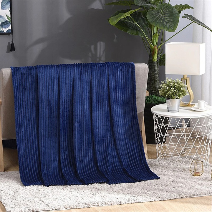 Patura flanel YANYXR 100x150cm moale calduroasa albastru inchis