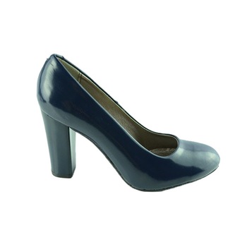 Pantofi din piele lacuita cu toc inalt lat,D&J Exclusive, Albastru marin Pantofi din piele lacuita cu toc inalt lat,D&J Exclusive, Albastru marin