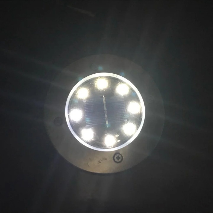 Комплект 4 Соларни Вградени Лампи YANYXR, 8 LED, Неръждаема Стомана, Бял, 8x8см