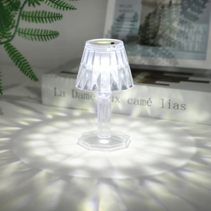Lampa de birou fara fir ZYBLSSBB cristal alb 15x15x30cm