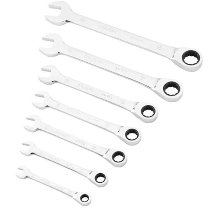 Set chei tubulare 7 piese STANLEY 0-86-699, design crom mat, otel crom-vanadiu, profil Maxi-Drive, cutie rigida, conform ISO 2236, transmisie optima si durabilitate sporita