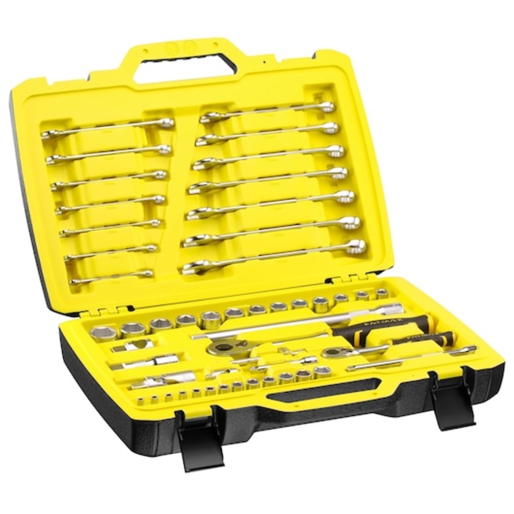 Set chei si clichet 50 piese STANLEY FATMAX FMMT82827-1, 1/4 si 1/2 inch, clichet 120 dinti pentru precizie si viteza, mecanism dual, eliberare rapida, include accesorii si chei combinate
