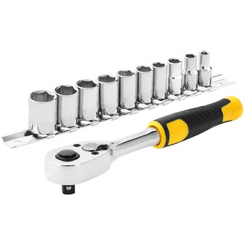 Set clichet si tubulare 11 piese STANLEY STMT82666-0, 1/4 inch., 72 dinti, mecanism reversibil, acces imbunatatit, identificare usoara a dimensiunilor (5.5-14mm)