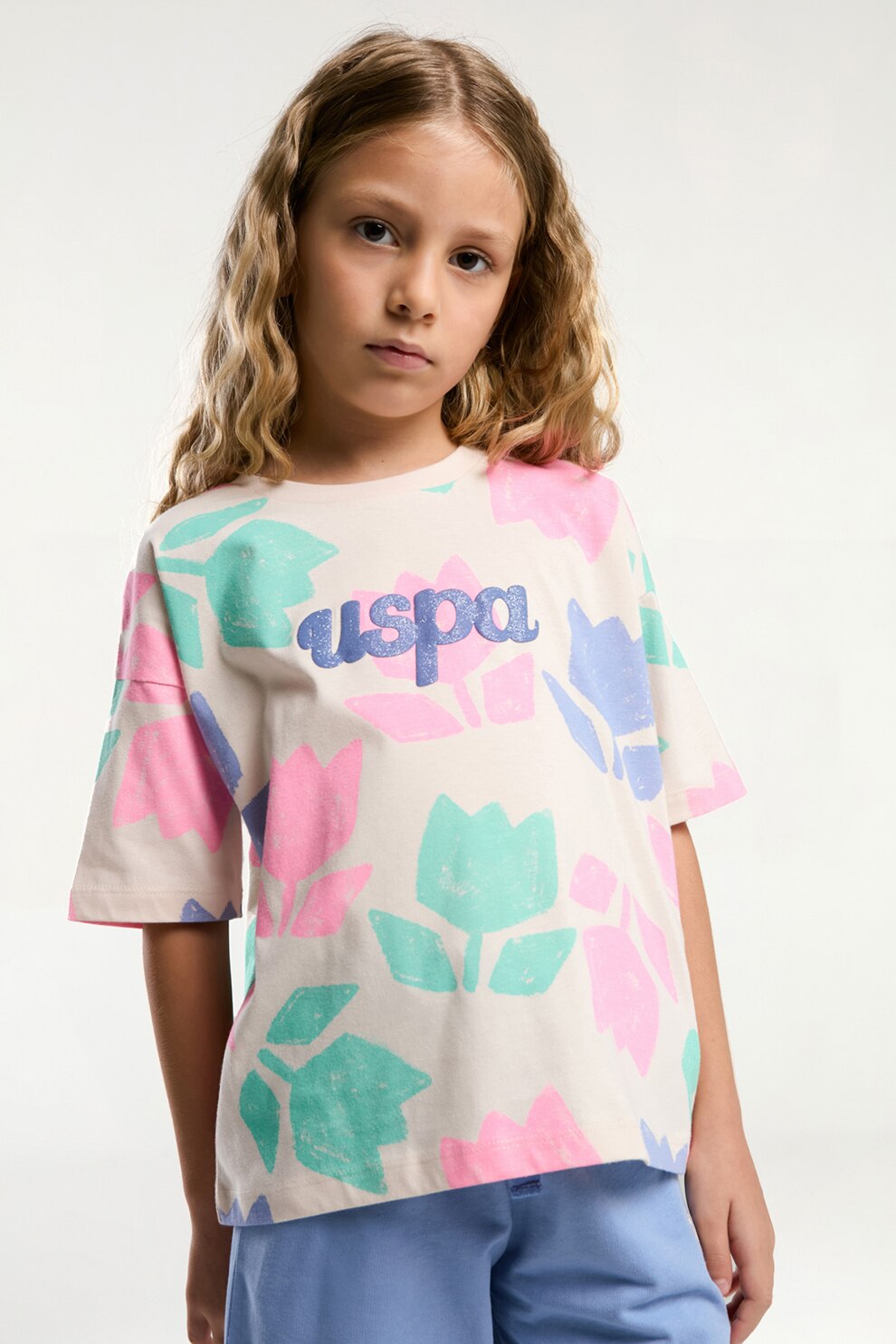 U.S. Polo Assn., Set de tricou si pantaloni scurti, Albastru deschis, Bej deschis, 134-140 CM