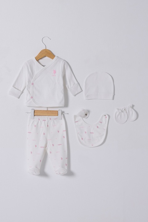 U.S. Polo Assn., Памучен комплект - 5 части, Светлорозов/Бял, 50-56 CM