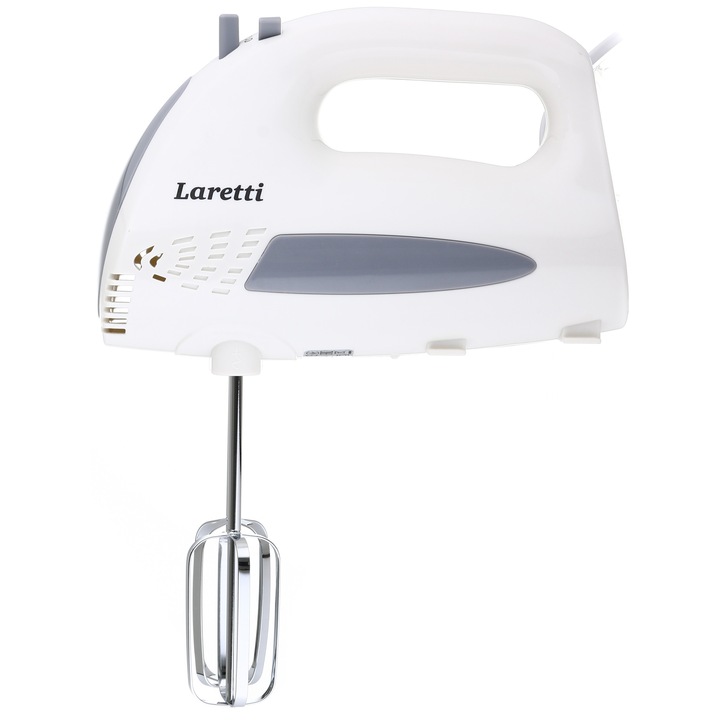 Ръчен миксер Laretti LR-MX0130, 300W, 5 скорости + Turbo функция, Бутон за премахване на аксесоари, С куки за тесто и шпатула