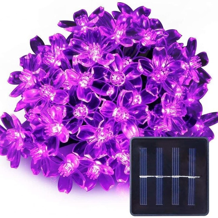 Luminite solare de Craciun roz cu flori de cires - 50 LED - 6,9 m