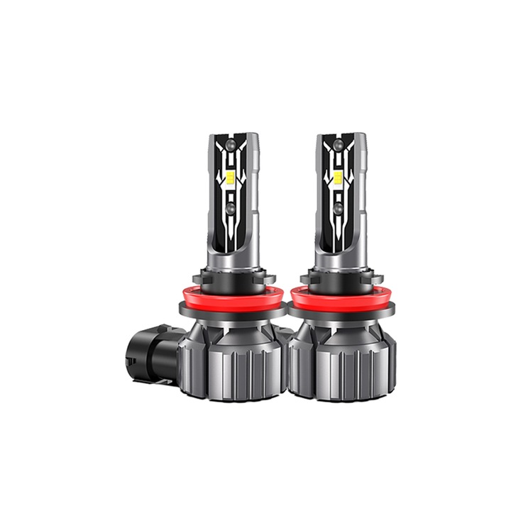 Set de 2 becuri conversie hid-led H11 lampa de ceata 16000LM Miez Cupru Radiator Aluminiu Premium