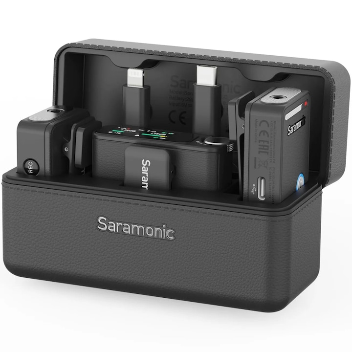 Microfon wireless Saramonic Ultra 01, 1x Receiver, 2x Microfon, Autonomie microfon 6 ore, Raza de actiune 250-300m, Noise canceling, Negru