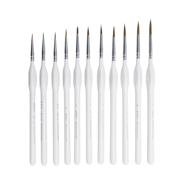 Set 11 pensule detaliu YANYXR, fine, alb, 17.8cm