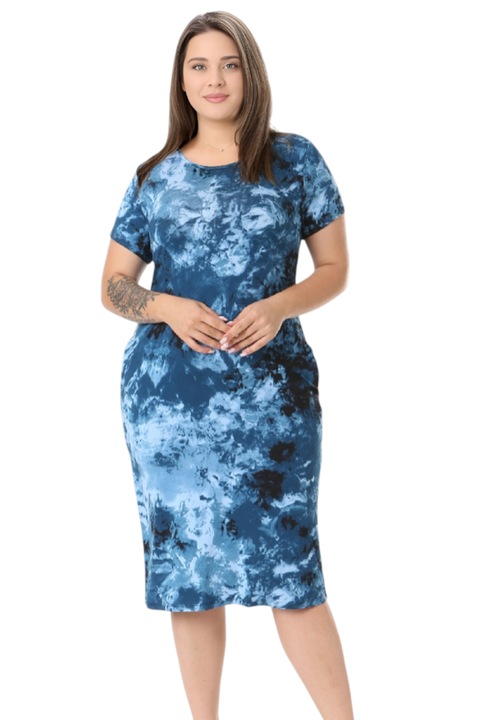 Rochie casual de zi, cu buzunare, Bleumarin