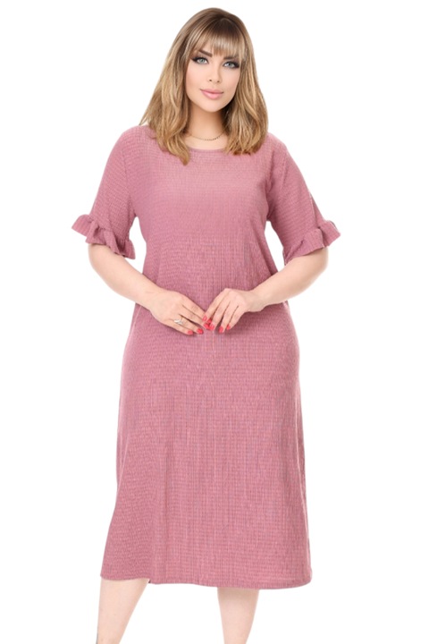 Rochie de zi, cu Maneca scurta si terminatie volanase, Roz