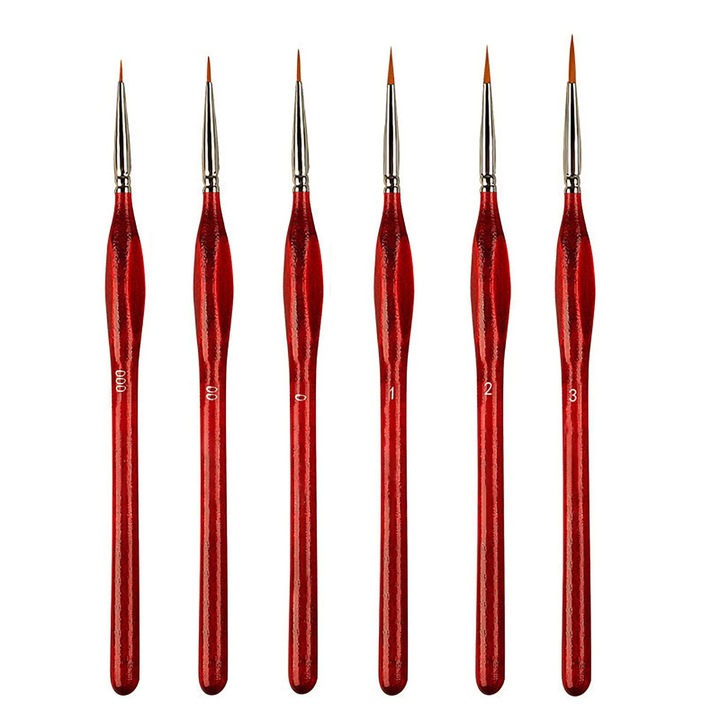 Set 6 pensule detaliu YANYXR, acuarela, lemn, rosu, 17.8cm