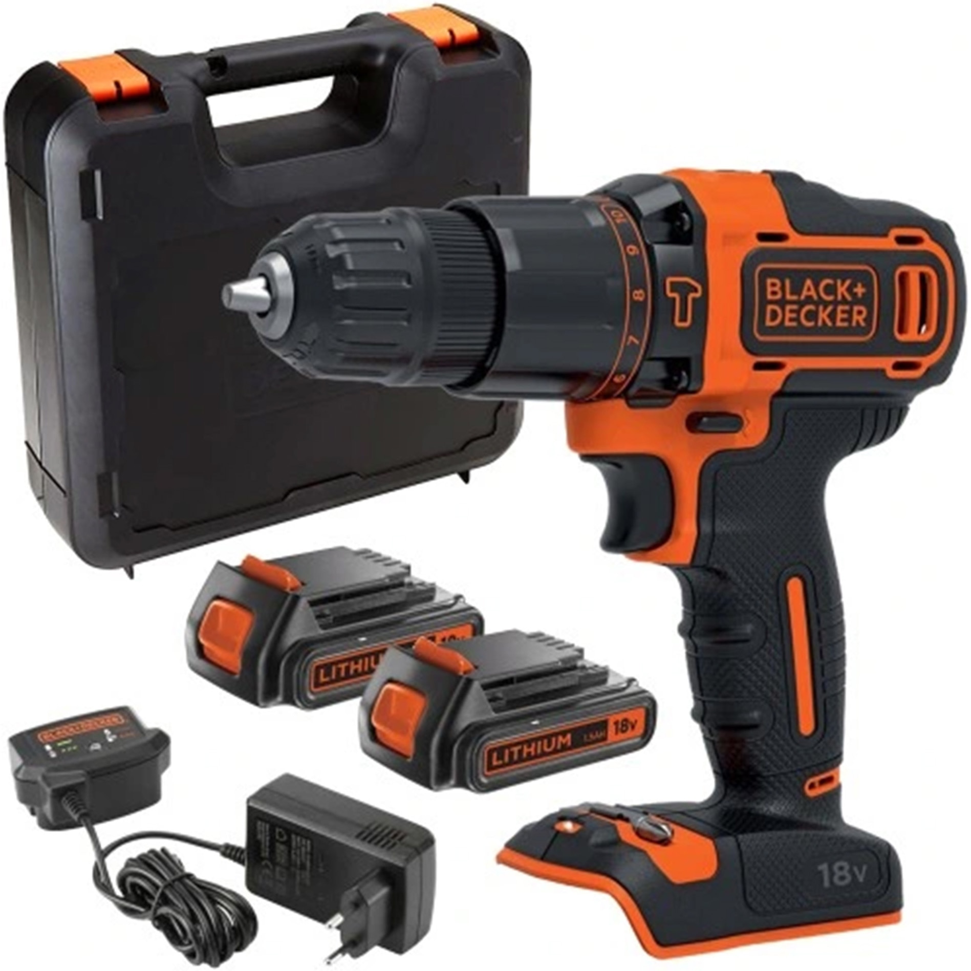 Masina de gaurit si insurubat (bormasina) pe acumulator cu percutie Black&Decker BDCHD18KB, 18 V, 2 acumulatori 1,5Ah
