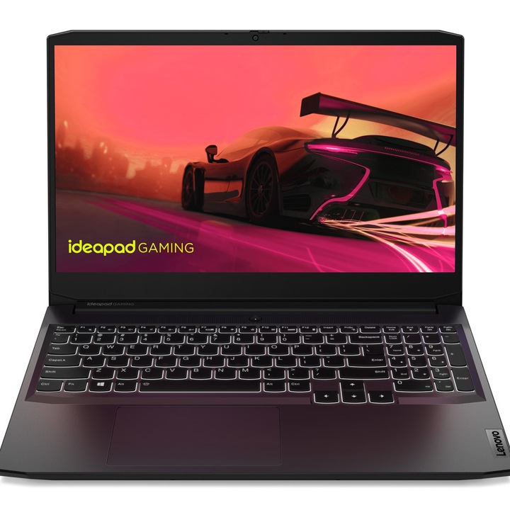 Лаптоп Lenovo IdeaPad Gaming 3 15ACH6 с AMD Ryzen 5 5500H 4C(3.3 - 4.2 GHz, 8 M), 16 GB, 512GB M.2 NVMe SSD, NVIDIA RTX 2050 4GB GDDR6, Free DOS, Черен
