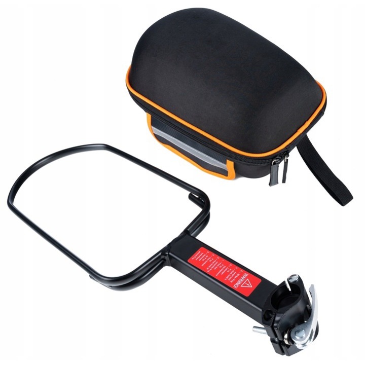 Geanta pentru bicicleta, Zola, prindere pe tije de 25-32 mm, compartiment principal cu fermoar dublu, capacitate 10 kg, suport aluminiu 45 cm, benzi reflectrorizate, husa impermeabila, 28 x 19 x 17 cm, neagra