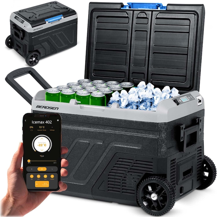 Frigider auto portabil Icemax 402, 40 litri, negru, racire -22°C, silentios 40 dB, set cu alimentator AC si DC