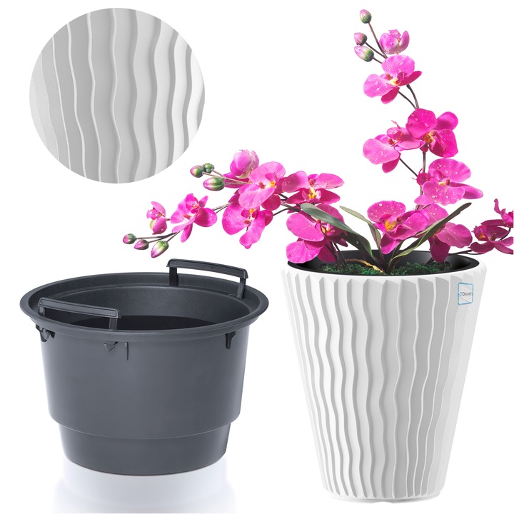 Ghiveci de flori, Edanti, 34.9 Cm, Plastic, Sand, Alb