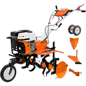 Motocultor pe benzina Ruris Bravo 22, putere maxima 8.5 CP, 208 CC, 4 timpi, 2+1 viteze, 560 - 1000 mm latime lucru, 150 - 340 mm adancime lucru, rezervor 3.6 l , include: roata transport + roti cauciuc 4.00-8 + freze + rarita + plug + adaptor